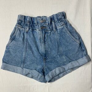 Abercrombie & Fitch High-Waist Paperbag Denim Shorts - Light Blue Wash